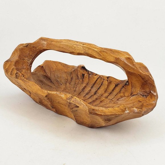 Artisan Other - Vintage Burl Wood Basket Bowl Hand Carved Small Tree Trunk Root
